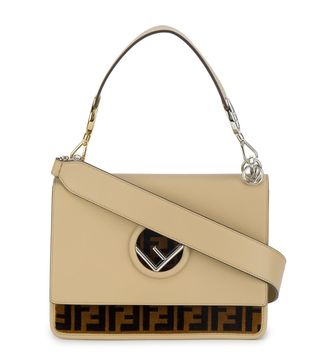 Fendi + Cream & Brown Leather Kan F Handbag