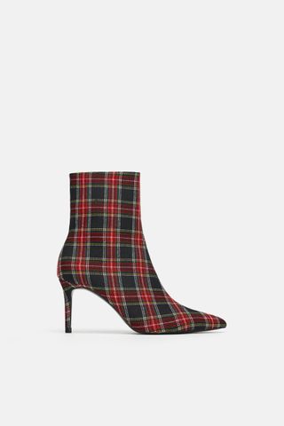 Zara + Plaid Printed Heeled Ankle Boots