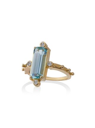 Jessie Western + 18k Gold Ring with Aquamarine and Diamond