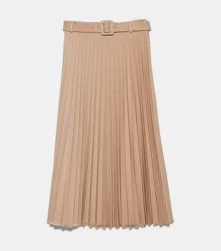 Zara + Pleated Skirt with Belt