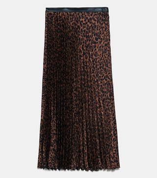 Zara + Animal Print Pleated Skirt