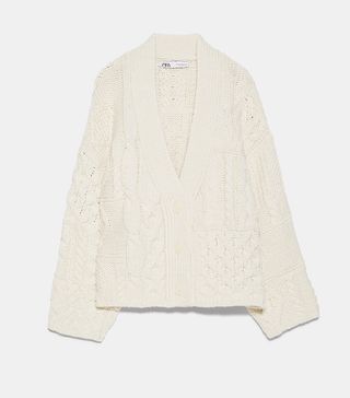 Zara + Cable Knit Patchwork Cardigan