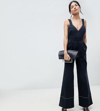 ASOS Tall + Jumpsuit in Twill With Tie Detail and Wide Leg