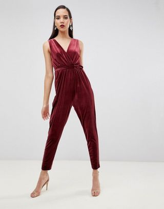 ASOS Design + Sleeveless Wrap Velvet Jumpsuit