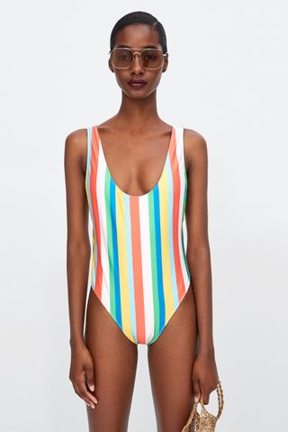 Zara + Colorful Striped Swimsuit
