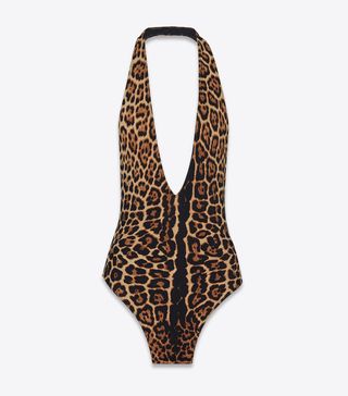 Saint Laurent + Deep-V Leopard Bathing Suit