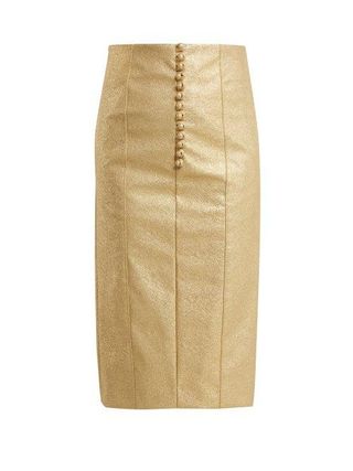 Hillier Bartley + Metallic Buttoned Faux Leather Pencil Skirt