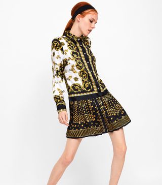 Zara + Pleated Printed Dress