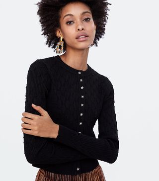 Zara + Textured Weave Cardigan with Jewel Buttons