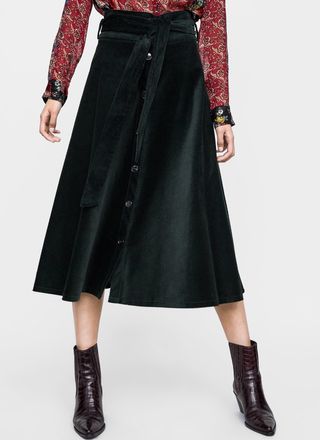 Zara + Corduroy Skirt with Belt