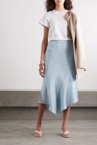 Anine Bing + Bailey Asymmetric Silk-Satin Midi Skirt