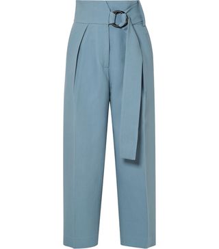 Petar Petrov + Hayes Cropped Belted Wool and Silk Blend Twill Wide Leg Pants