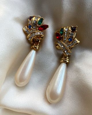 Vintage + Oversized Statement Earrings Faux Pearl Teardrop Shape