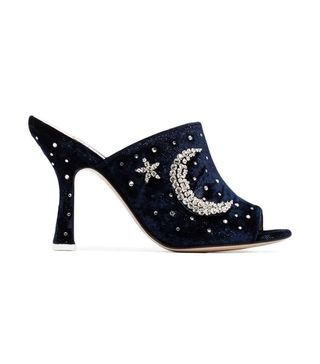 Attico + Blue Crystal Embellished 100 Velvet Mules