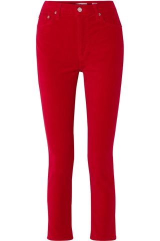 Re/Done + Cropped High-Rise Stretch-Velvet Skinny Pants