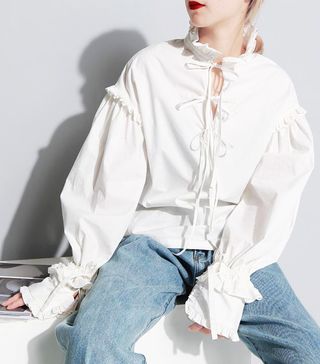 Oh Hey Girl + Frilled Funnel Neck Blouse