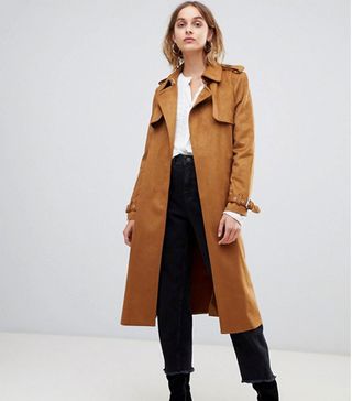 Warehouse + suedette trench coat in tan