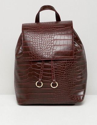 ASOS Design + Backpack With Ring Toggle Detail in Croc