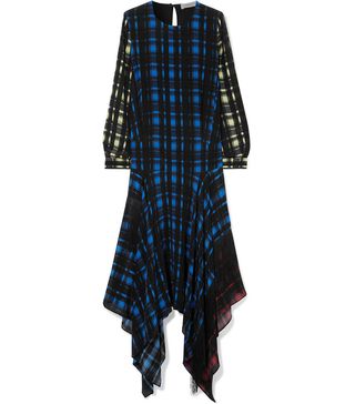 Preen Line + Coco Asymmetric Fringed Checked Crepe Dress