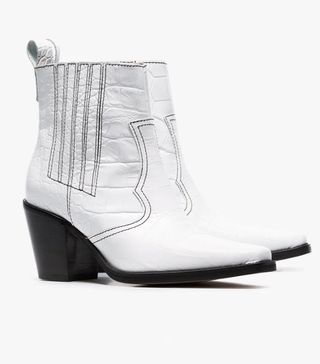 Ganni + White Callie 80 Leather Ankle Boots