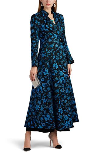Rebecca de Ravenel + Floral Silk-Wool Long Coat