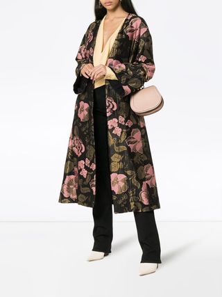 Etro + Long Floral Belted Jacquard Coat