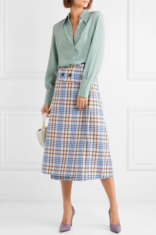 Victoria Beckham + Checked Wool and Mohair-Blend Midi Skirt