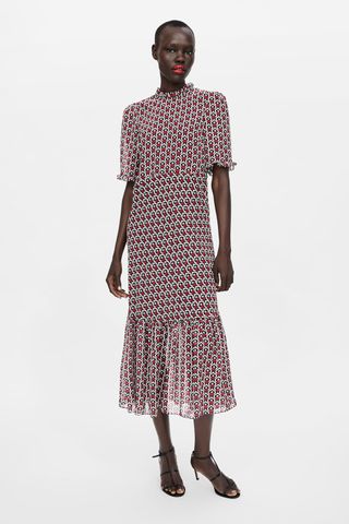 Zara + Heart-Print Midi Dress