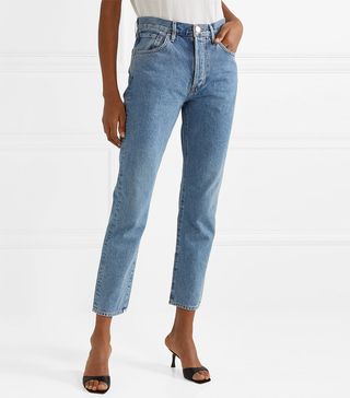 Re/Done Levi's + Frayed High-Rise Straight-Leg Jeans