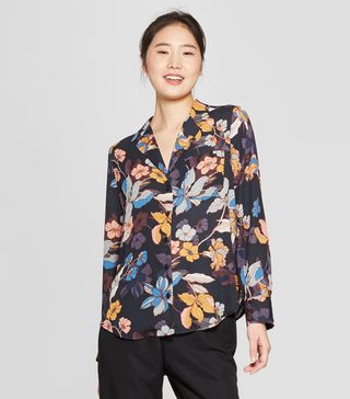 Who What Wear x Target + Long Sleeve V-Neck Button-Up Blouse