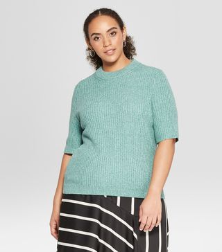 Who What Wear x Target + Short Sleeve Shrunken Elbow Crew Sweater