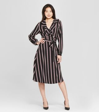Who What Wear x Target + Long Sleeve Ruffle Wrap Midi Dress