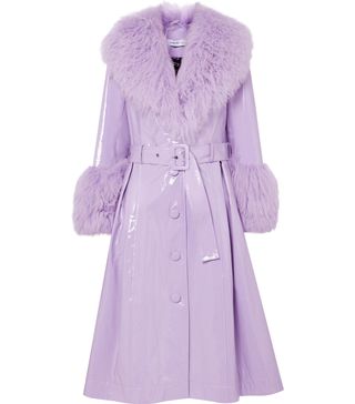 Saks Potts + Belted shearling-Trimmed Patent-Leather Coat