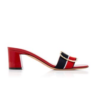 Bally + Jordy Striped Grosgrain and Patent Leather Sandals