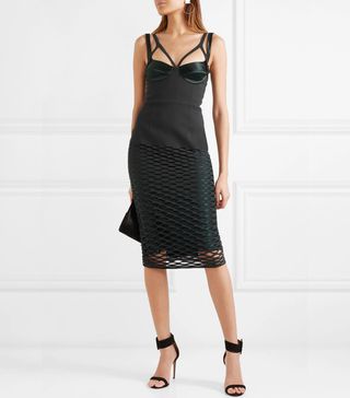 Dion Lee + Silk-Trimmed Laser-Cut Jersey Midi Dress