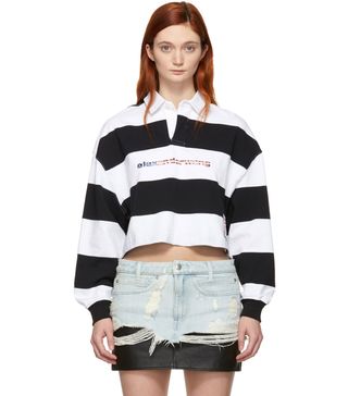 Alexander Wang + Black & White Stripe Cropped Rugby Polo