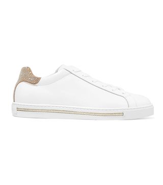 René Caovilla + Crystal-Embellished Suede and Leather Sneakers