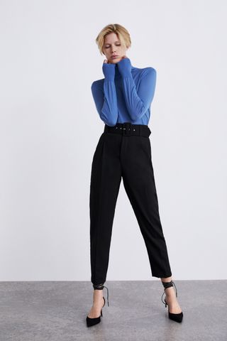Zara + High-Waisted Belted Pants