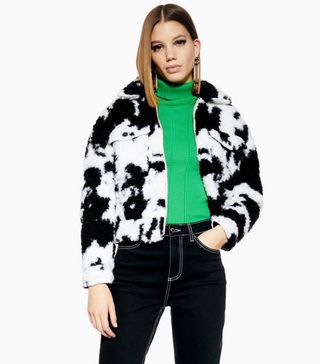 Topshop + Cow Faux Shearling Crop Jacket