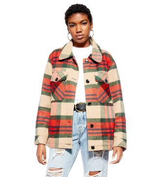 Topshop + Check Shacket With Wool