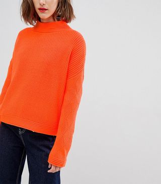 ASOS + Neon Sweater With Stitch Sleeve Detail
