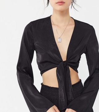 Out From Under + Penelope Satin Tie-Front Cropped Top