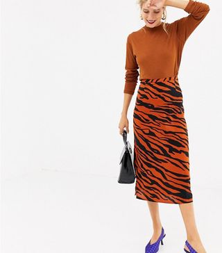 Stradivarius + Tiger Print Skirt