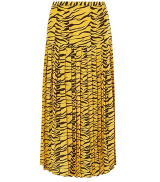 Rixo + Tina Pleated Tiger-Print Silk Crepe Skirt