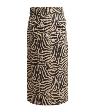 Zimmermann + Corsage Zebra-Print Midi Skirt