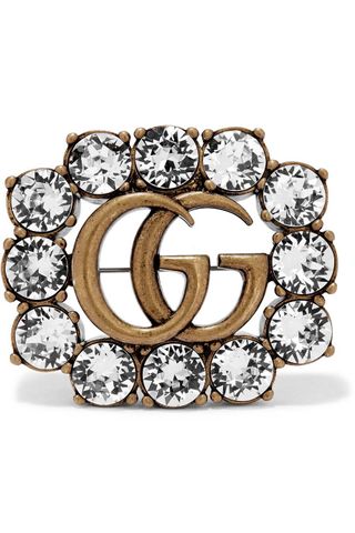 Gucci + Gold-Tone Crystal Brooch