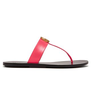 Gucci + GG Marmont Flat Leather Sandals in Neon Pink