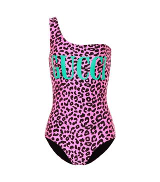 Gucci + One-Shoulder Leopard-Print Swimsuit