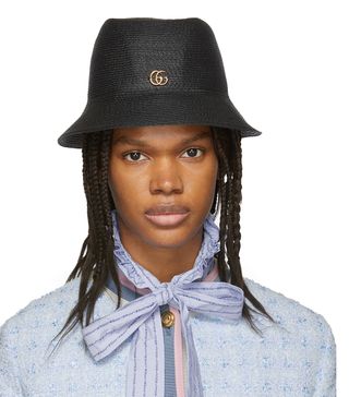 Gucci + Black GG Straw Hat