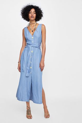 Zara + Buttoned Dress With Belt